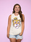 LSU Vintage Tiger Women's Sequin Design Butter Yellow Tank