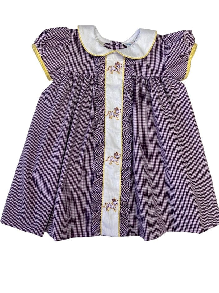 Lulu Bebe Lulu Bebe Molly LSU Tiger Embroidered Gingham Dress - Little Miss Muffin Children & Home