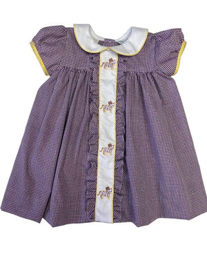 Lulu Bebe Lulu Bebe Molly LSU Tiger Embroidered Gingham Dress - Little Miss Muffin Children & Home