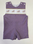 Lulu Bebe Lulu Bebe Pete LSU Tiger Embroidered Gingham Shortall - Little Miss Muffin Children & Home