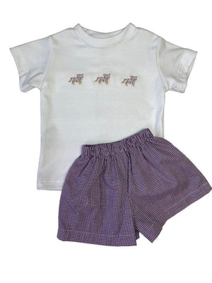 Lulu Bebe Lulu Bebe Tom LSU Tiger Embroidered Short Set - Little Miss Muffin Children & Home