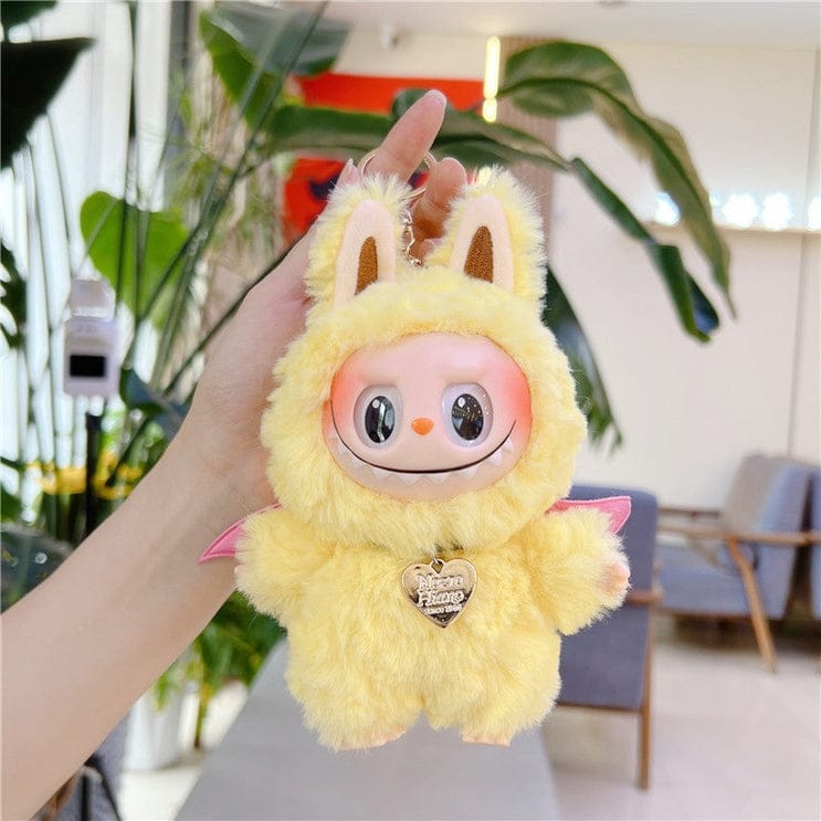 Labubu Cartoon Soft Vinyl Plush Doll Keychain with Wings yellow