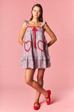 Lace Trimmed Plaid Babydoll Dress with Heart Pockets
