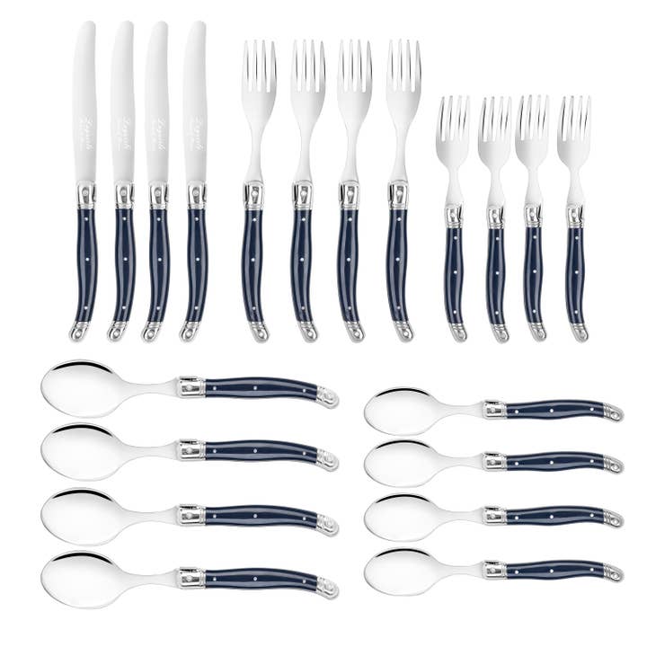 Laguiole 20pc 18/10 SS Connoisseur Flatware Set with Navy