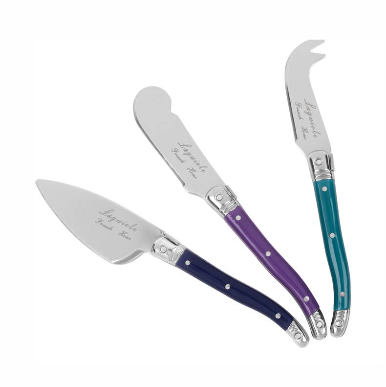 Laguiole 3pc Cheese Knives with Plum Rose Handle