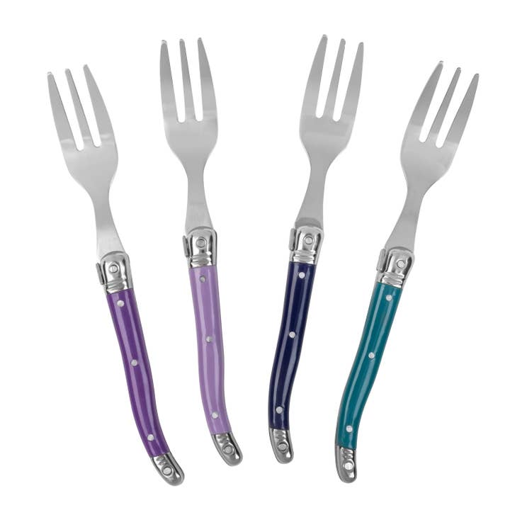 Laguiole 4pc Cake Forks with Plum Rose Handle