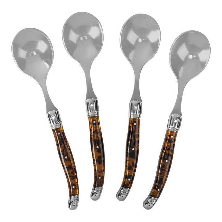 Laguiole 4pc Soup Spoons with Tortoise Shell Handles
