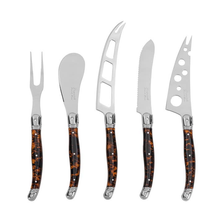 Laguiole 5pc Cheese Knives with Artisan Tortoise Shell Handle