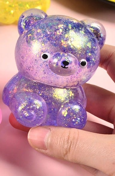 Large Sequin Bear Cartoon Squishy Toy Slow Rising Stress Relief Squeeze Toy, 4 Available Colors