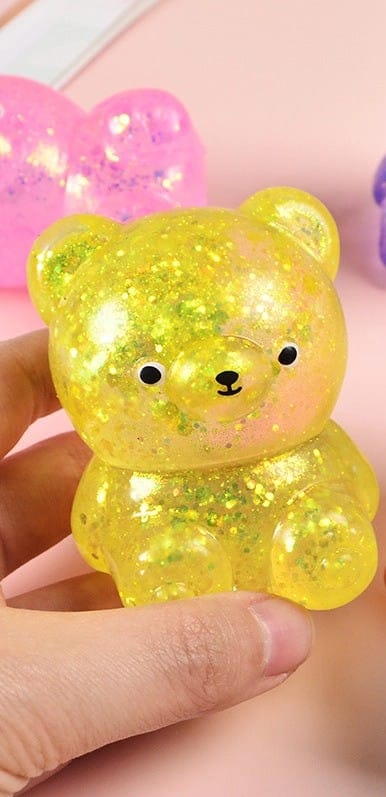 Large Sequin Bear Cartoon Squishy Toy Slow Rising Stress Relief Squeeze Toy, 4 Available Colors