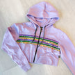 Lavender Sequin Chest Stripe Cropped Zip Up Hoodie