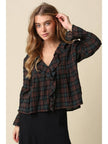 Lena Ruffle Trim Plaid Blouse
