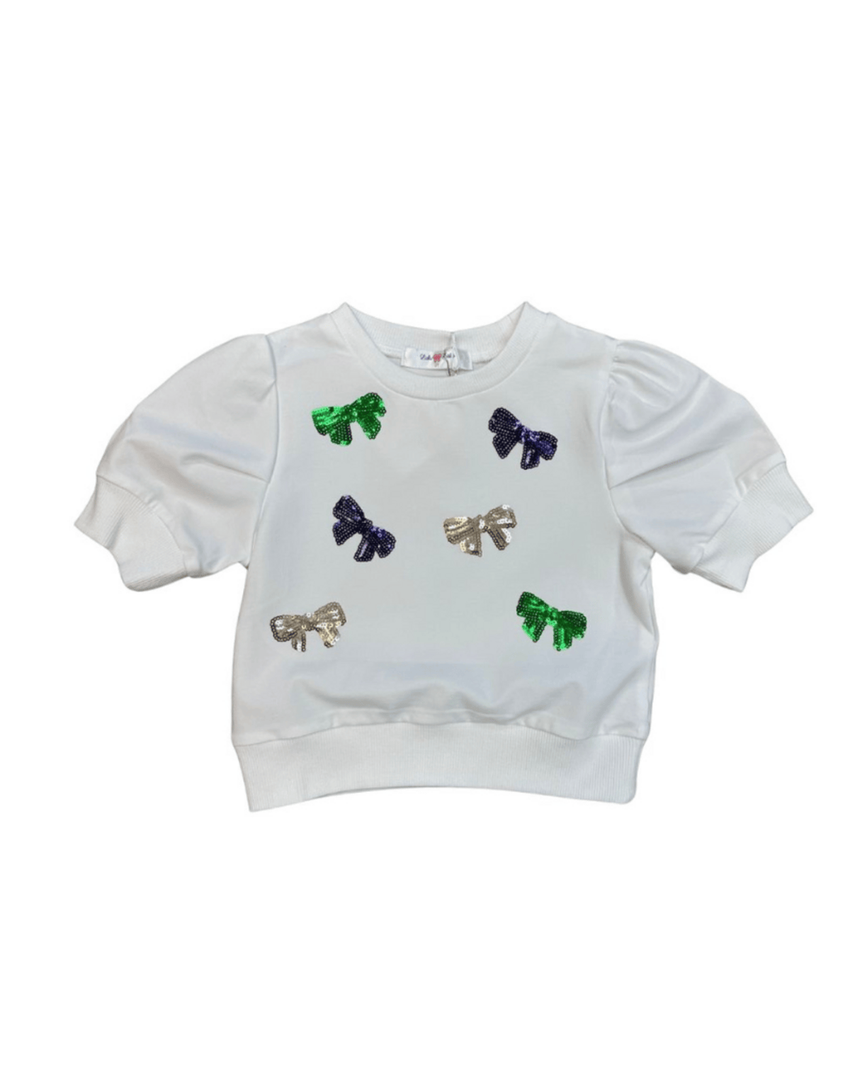 Lily Sequin Mardi Gras Bows Puffy Short Sleeve Top