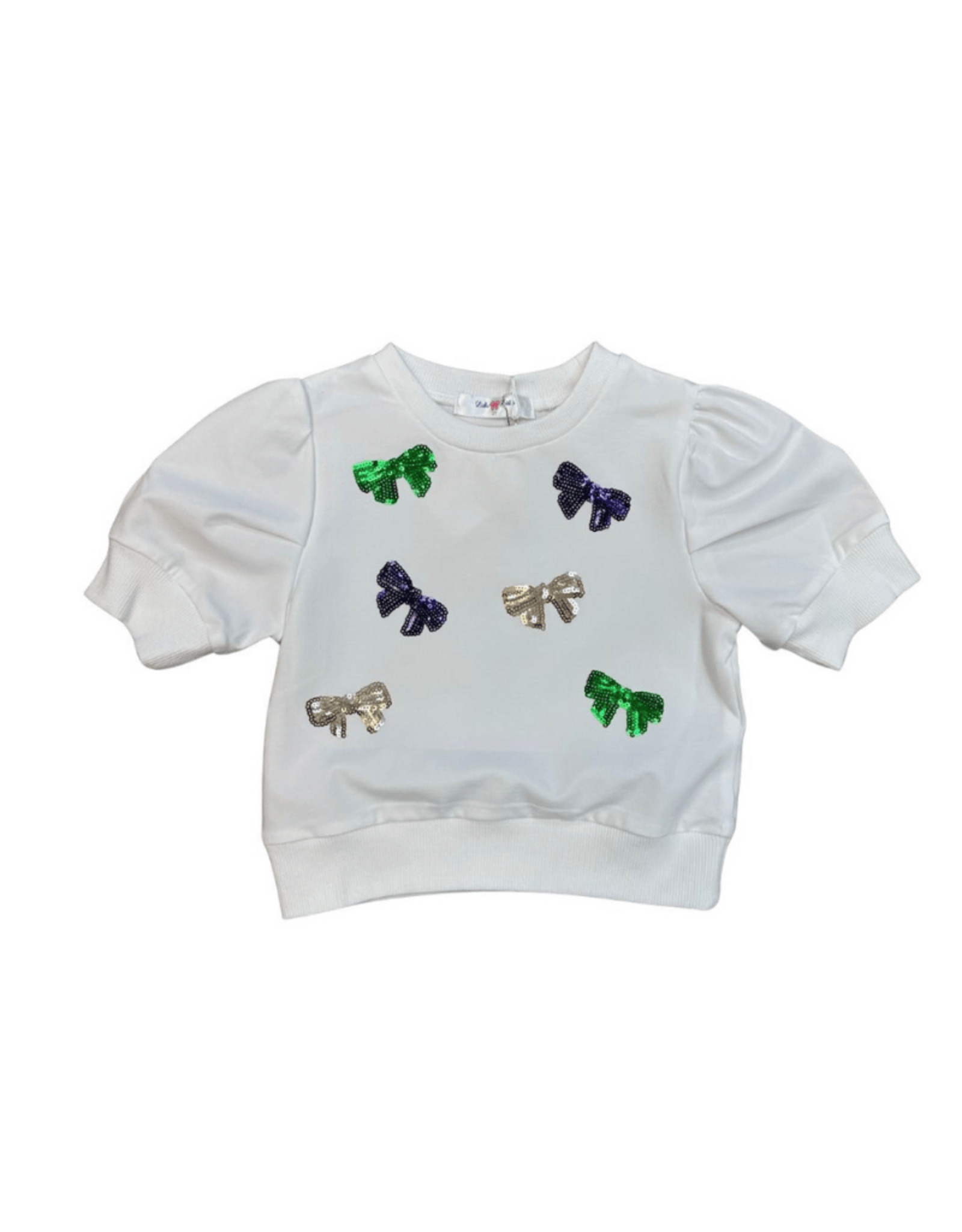 Lily Sequin Mardi Gras Bows Puffy Short Sleeve Top