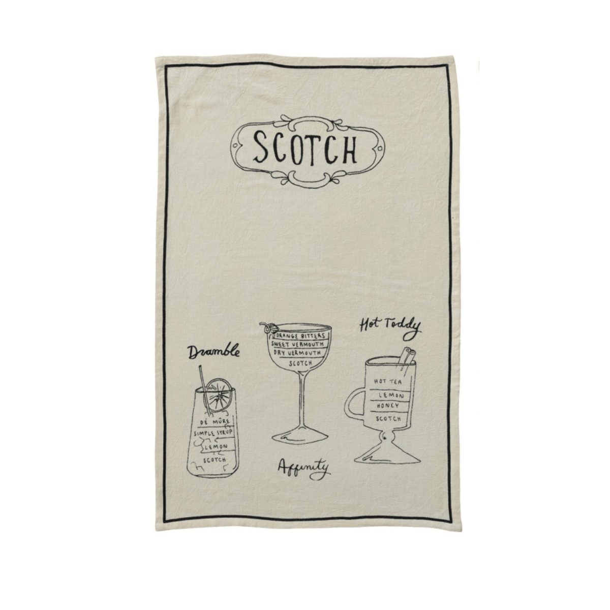 Linen Blend Tea Towel with Cocktail Recipes & Art