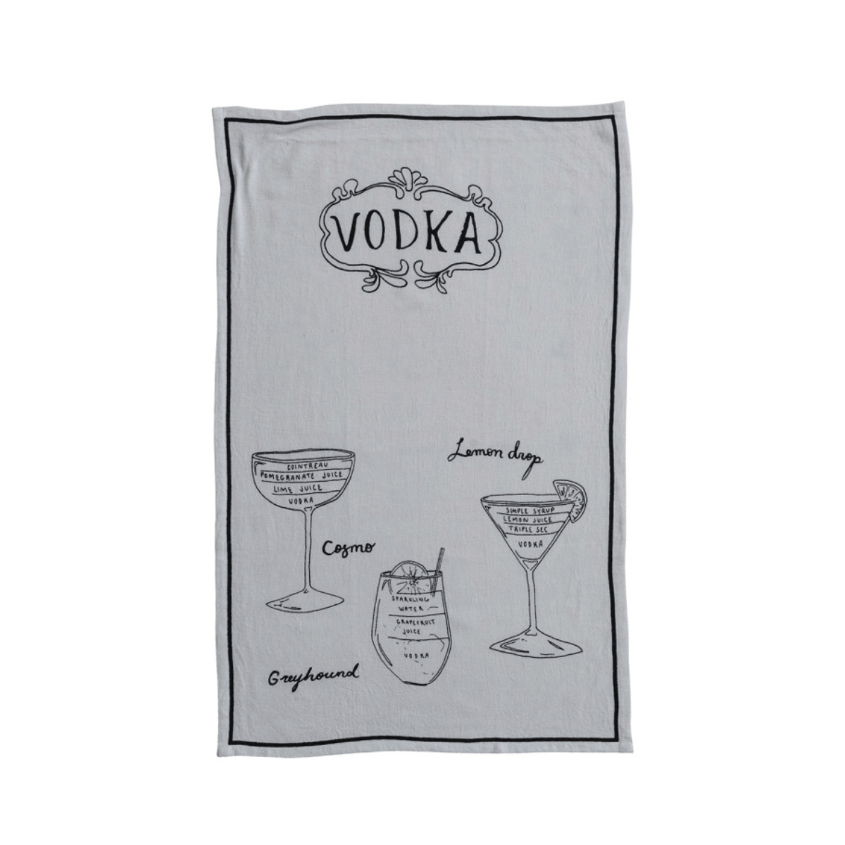Linen Blend Tea Towel with Cocktail Recipes & Art
