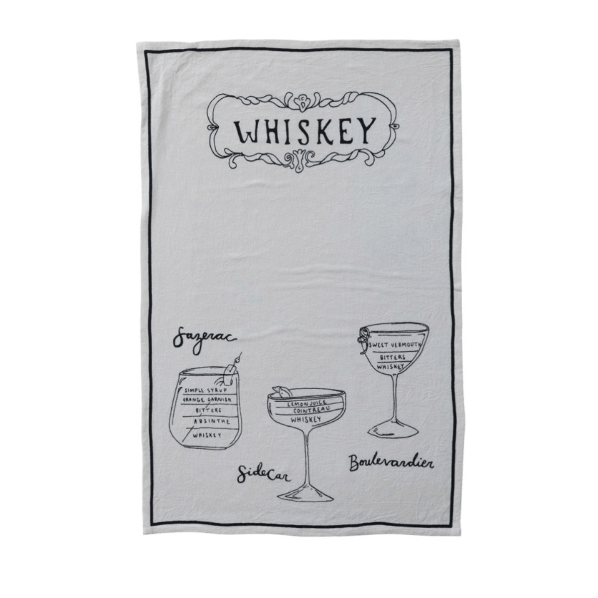 Linen Blend Tea Towel with Cocktail Recipes & Art