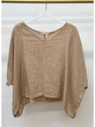 Linen Dolman Sleeve V-Neck Crop Top in Camel