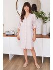 Linen Long Sleeve Button Down Mid-Length Dress in Blush