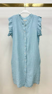 Linen Ruffled Cap Sleeve Button Front Dress
