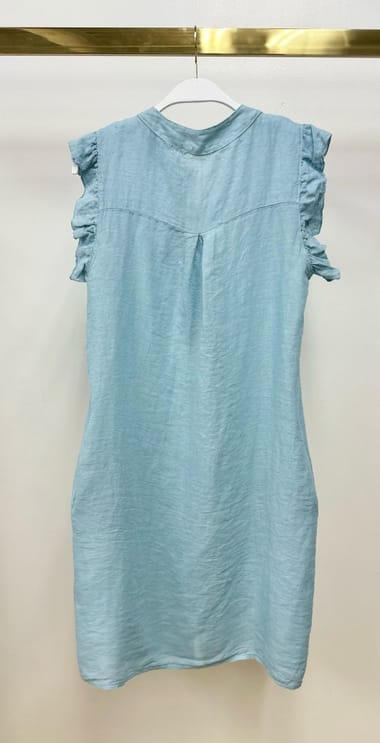 Linen Ruffled Cap Sleeve Button Front Dress