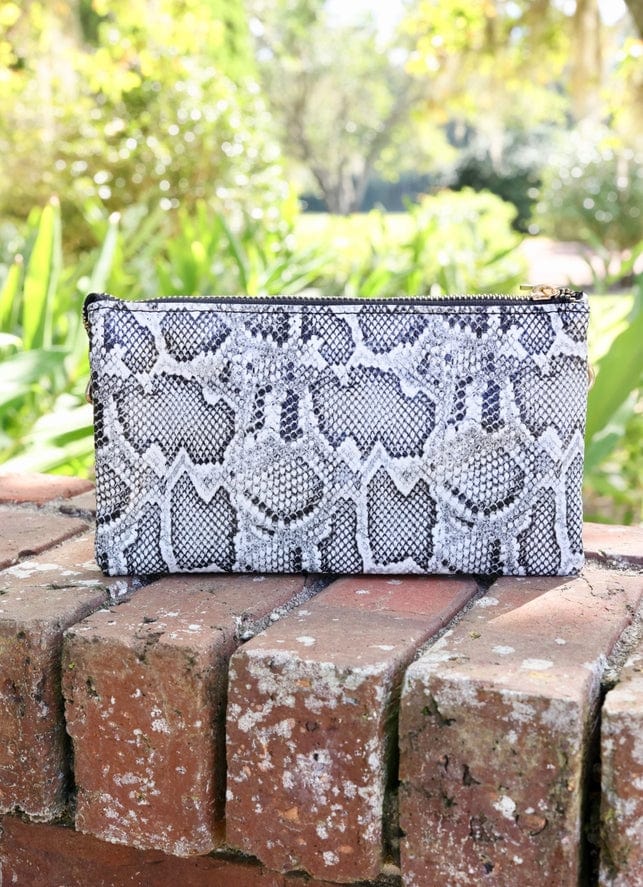 Liz Custom Crossbody Bag - Embossed Vegan Snake in Charcoal