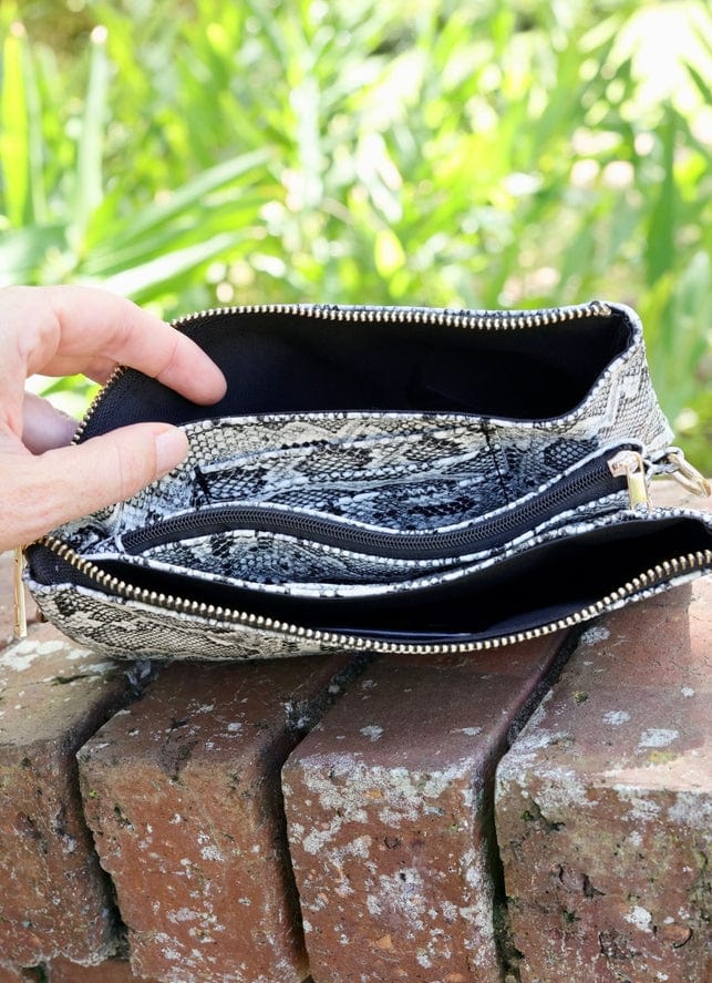 Liz Custom Crossbody Bag - Embossed Vegan Snake in Charcoal