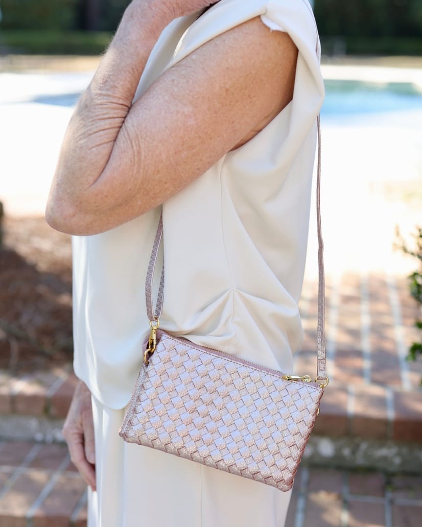 Liz Crossbody Bag Woven Metallic Pink