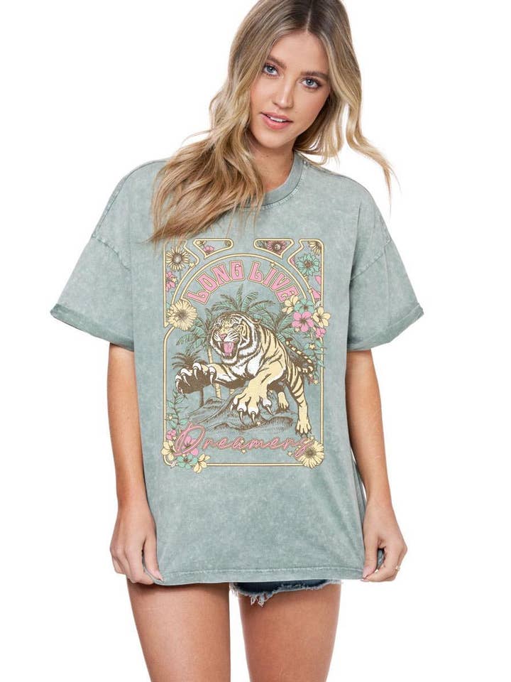 Long Live Dreamers Tiger Graphic Kaftan Sleeve Top