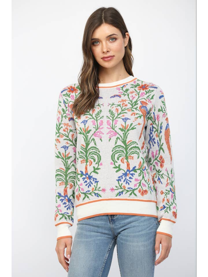 BRIGHT FLORAL KNIT SWEATER