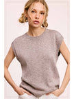 Loose Fit Sleeveless Ribbed Knit Mock Crew Neck Top