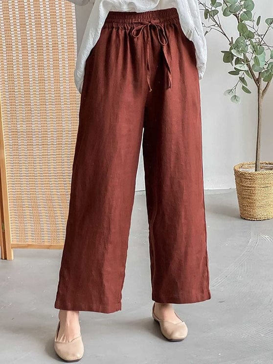 Loose Wide Leg Drawstring Rusty Red Casual Pants