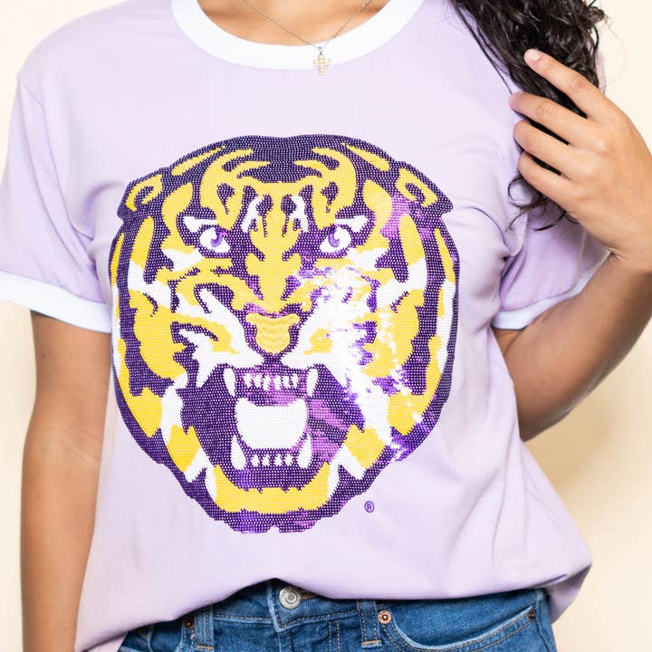 Louisiana State University (LSU) Tiger Women's Sequin Design Lavender Tee