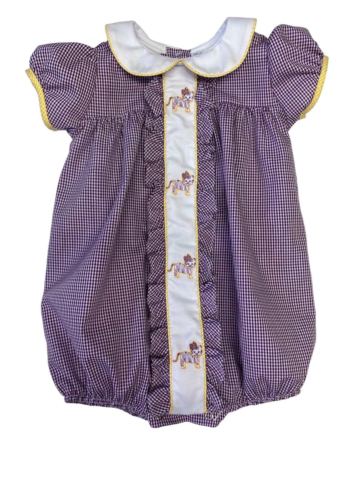 Milly LSU Tiger Embroidered Purple Gingham Bubble