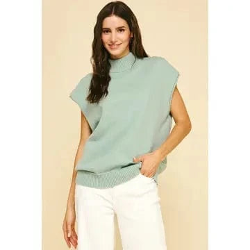 womens mint cap sleeve turtle neck sweater
