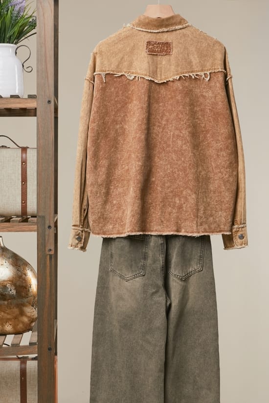 Corduroy Flower Appliqué Shirt Jacket
