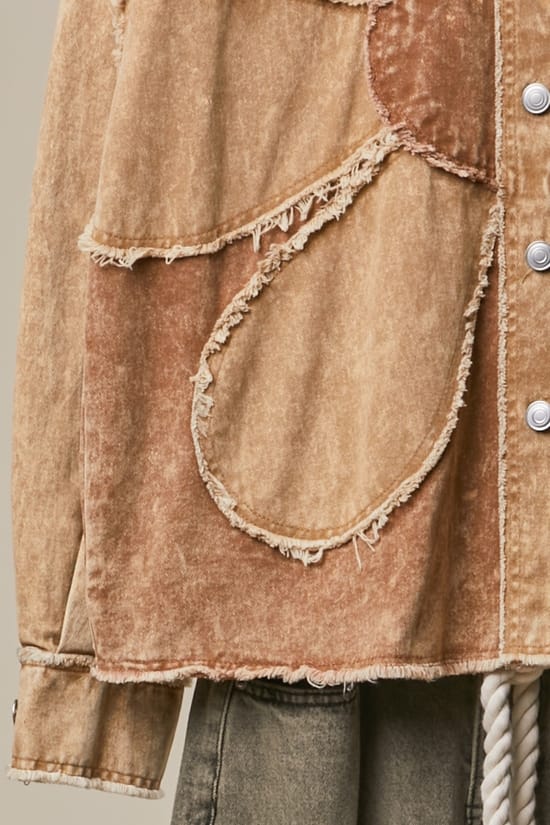 Corduroy Flower Appliqué Shirt Jacket