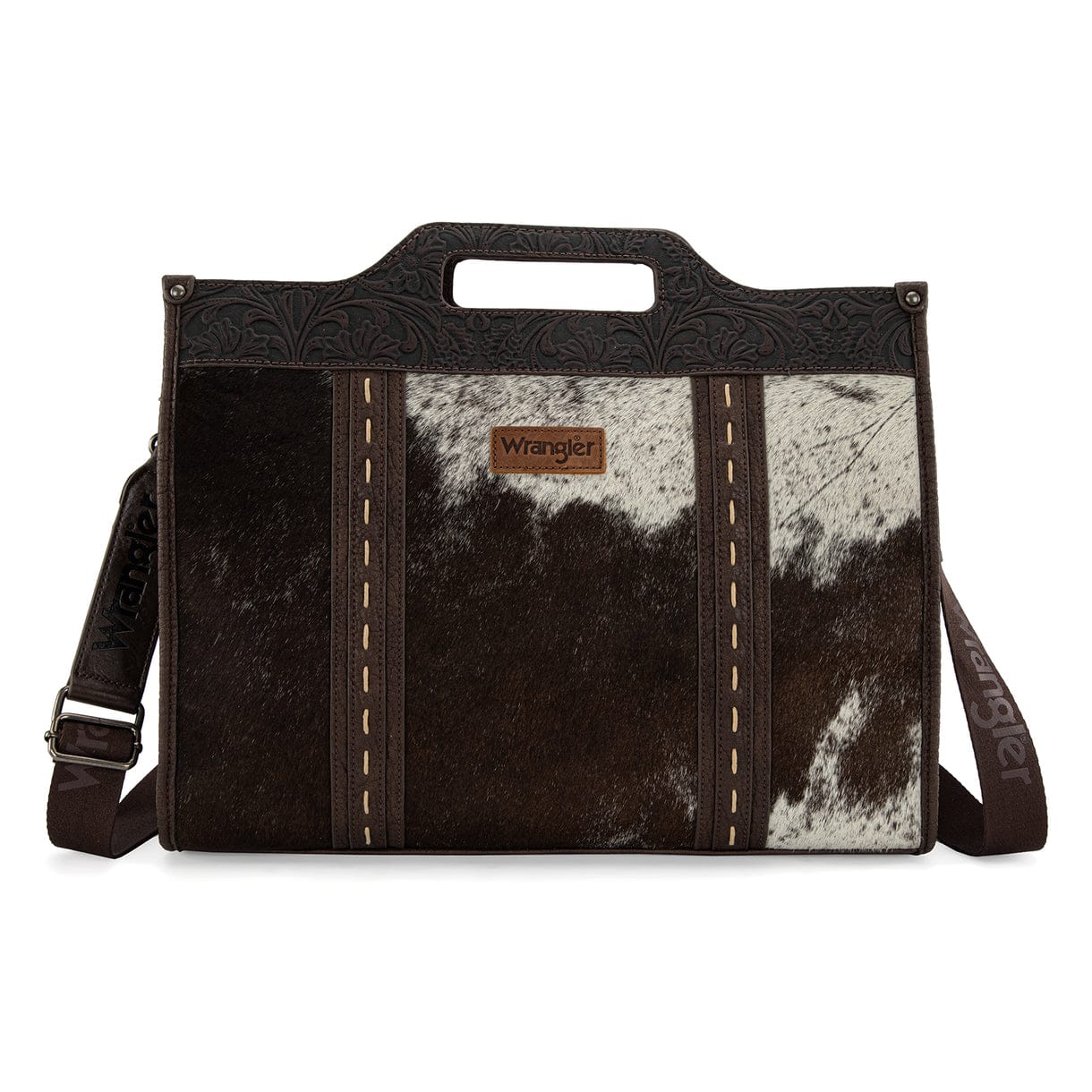 Coffee  Wrangler Genuine Cowhide Carry-All Cowhide Large Tote/Crossbody