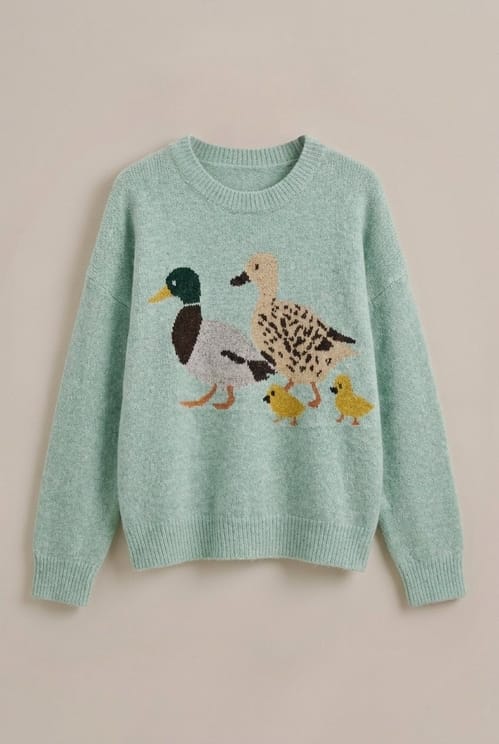 Mallard Duck Family Intarsia Knit Sweater