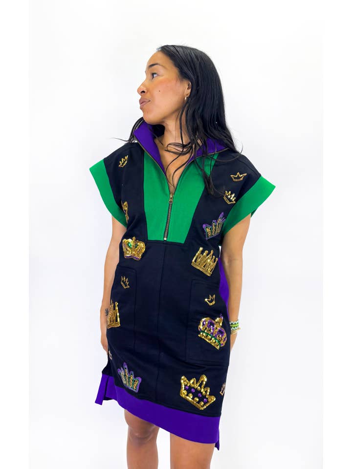 Mardi Gras Black Adult Crowns Tennis Dress