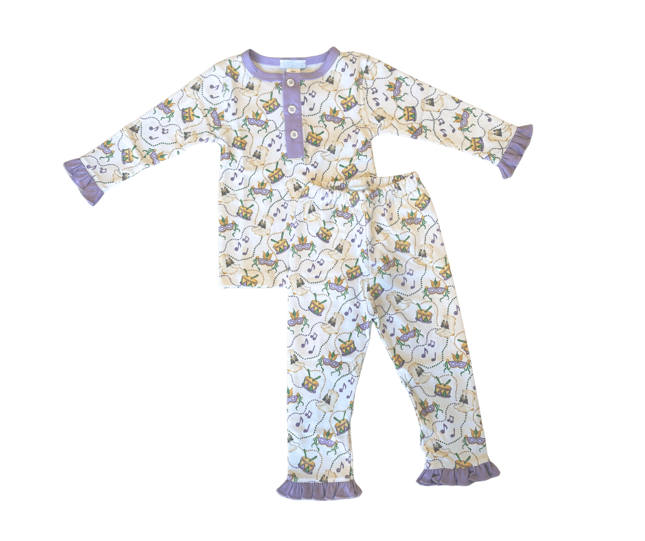 Mardi Gras Drums Long Sleeve Pima Girl's PJ Set
