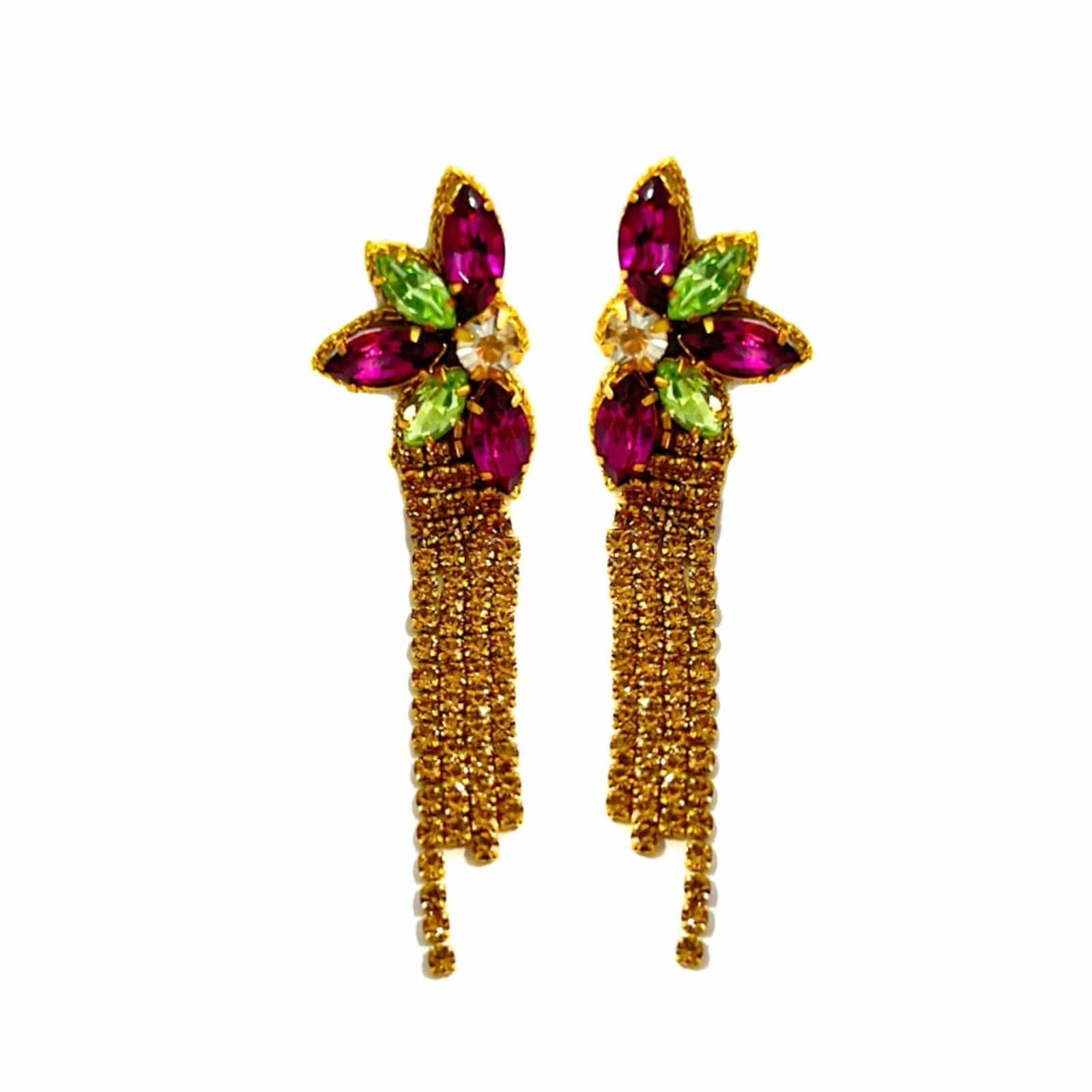 Mardi Gras Flower Rhinestone Dangle Earrings