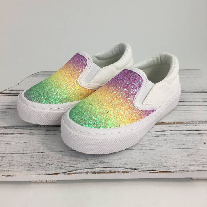 Mardi Gras Glitter Kids Slip On Sneakers