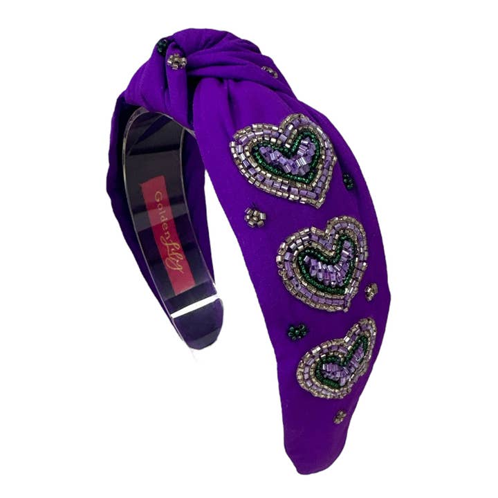 Mardi Gras Layered Heart Knot Headband