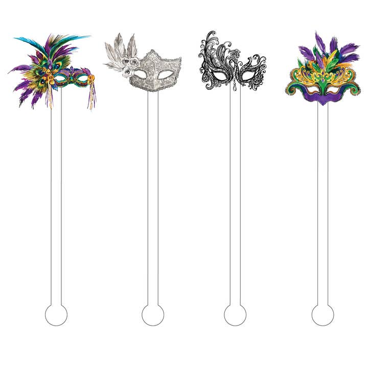 Mardi Gras Masks Set 4 Acrylic Stir Sticks Combo