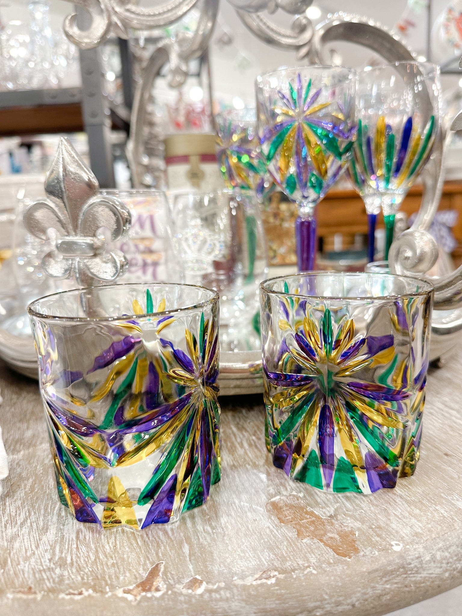 Mardi Gras Oasis Double Old Fashion Whiskey Glass