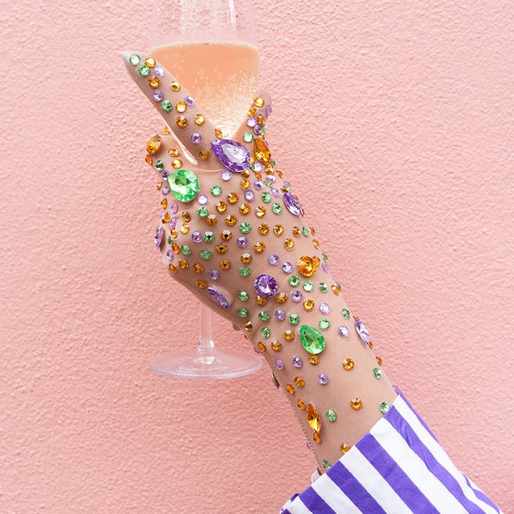 Mardi Gras Rhinestone and Jewel Gloves