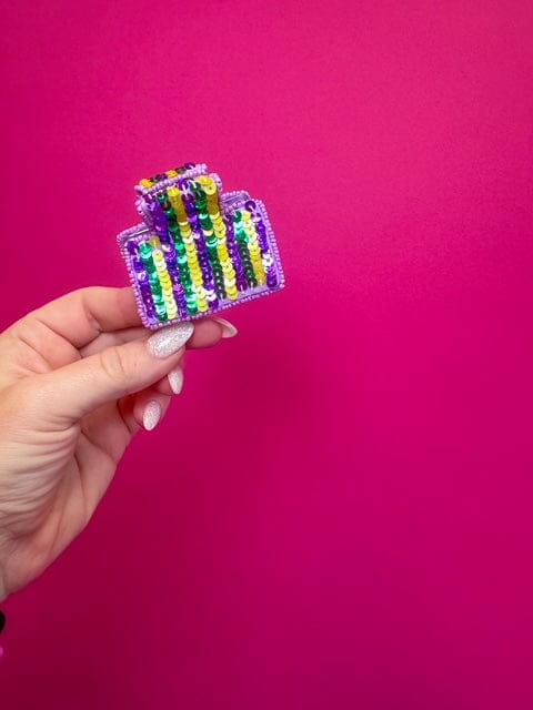 Mardi Gras Sequin on Small Purple Claw Clip