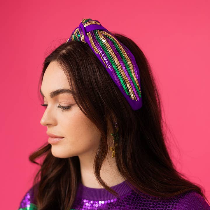 Mardi Gras Sequin Stripe Knot Headband