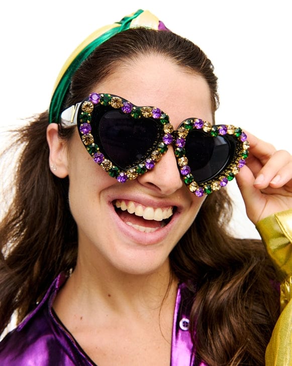 Mardi Gras Stone Heart Sunglasses